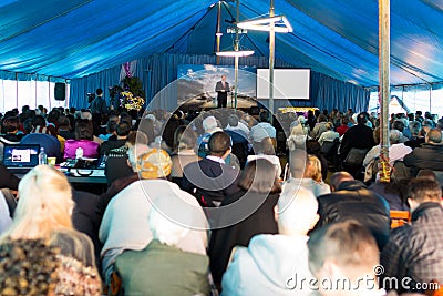 Crowd tent preacher Editorial Stock Photo