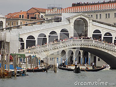 Crowd of tourists over the Rialto Bridge in Venice, Italy Editorial Stock Photo