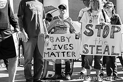 Crowd of Trump Supporters Hold Signs at a Stop the Steal Rally Editorial Stock Photo