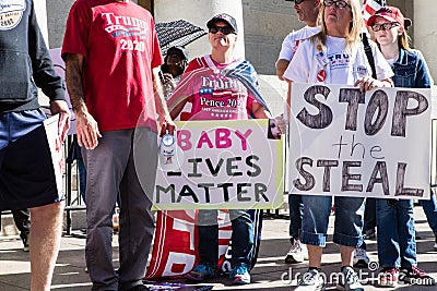 Crowd of Trump Supporters Hold Signs at a Stop the Steal Rally Editorial Stock Photo