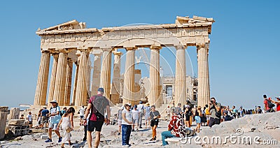 Crowd of visitors in the Parthenon, in Athens, Greece Editorial Stock Photo