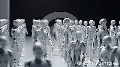 Crowd of white mini robots generative AI Stock Photo