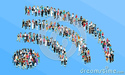 Crowd Wifi Sign Isometric Concept Vector Illustration
