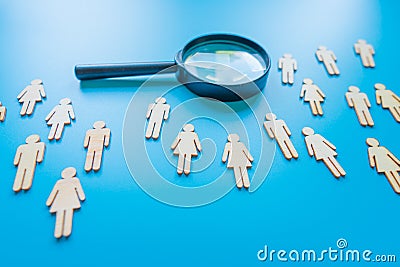 The crowd of wooden figures of people. Concept of business team. Labor collective. Teamwork. Employees. Human Resource Management Stock Photo