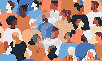 Crowd of young and elderly men and women in trendy hipster clothes. Diverse group of stylish people standing together Vector Illustration