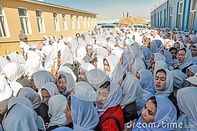 Crowd of young girls in Afghanistan Editorial Stock Photo