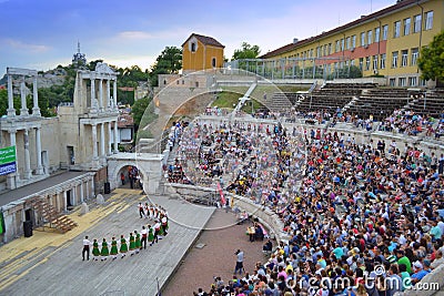 Crowded ancient amphitheater Plovdiv, Bulgaria Editorial Stock Photo