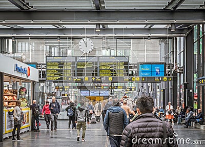 The crowded arrival hall of Malmo Central Station Editorial Stock Photo