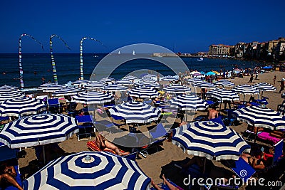 Crowded beach in Cefalu Editorial Stock Photo