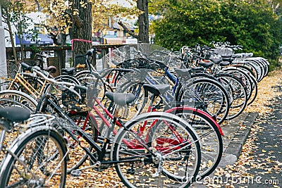 Crowded bicycle at Bicycle parking in Japan due to outbreak of the virus CoronavirusCovid-19 causes people to become more popula Editorial Stock Photo