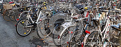 Crowded bicycle parking at Marienhof park in Munich, Germany Editorial Stock Photo