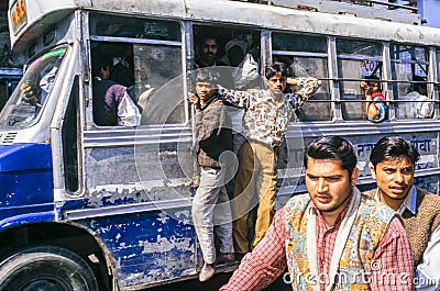 Crowded Bus in Delhi Street Editorial Stock Photo