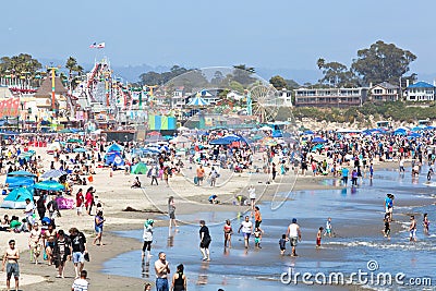 Crowded California Beach Editorial Stock Photo