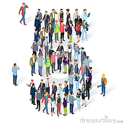 Crowded isometric people numbers. Vector Illustration