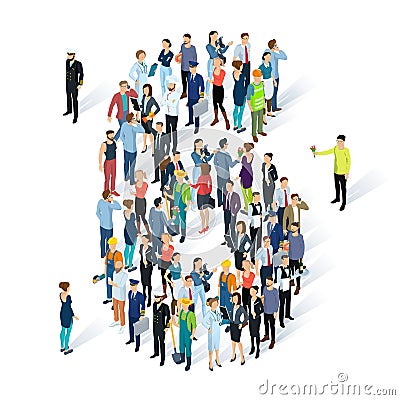 Crowded isometric people numbers. Vector Illustration