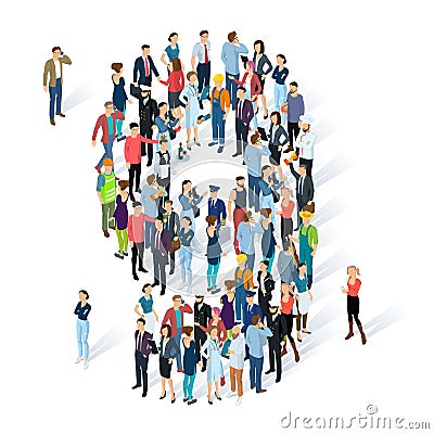 Crowded isometric people numbers. Vector Illustration