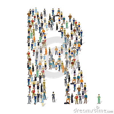 Crowded people vector alphabet figures and letter. Vector Illustration