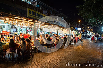 Crowded restaurant at the Cheung Chau Island Editorial Stock Photo