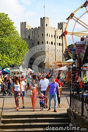 Crowded Rochester Castle Grounds Editorial Stock Photo