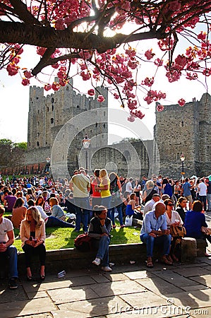 Crowded Rochester Castle Grounds Editorial Stock Photo