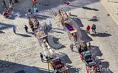 Crowded Stephansplatz in Vienna, Austria with fiakers Editorial Stock Photo