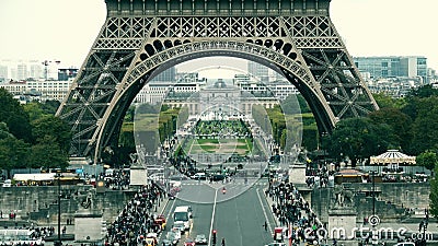 Crowded place near the Eiffel tower base and Champ de Mars in Paris, France Editorial Stock Photo