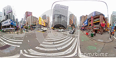 Crowded streets of NYC New York approaching Times Square. 360 VR equirectangular photo Editorial Stock Photo