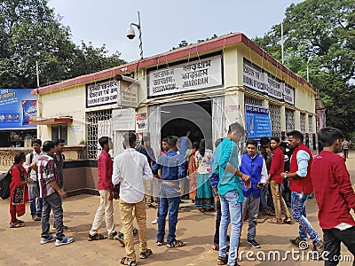 Crowded Ticket Booking office at Jhargram railway station West Bengal, India Editorial Stock Photo