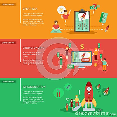 Crowdfunding Banner Set Vector Illustration