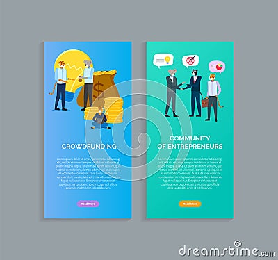 Crowdfunding and Community Entrepreneurs, Animals Vector Illustration