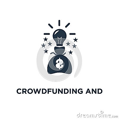 crowdfunding and donation icon. raising money concept symbol design, financial investment, finance consolidation, idea light bulb Vector Illustration