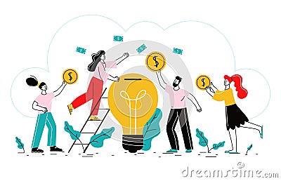 Crowdfunding Flat Background Vector Illustration