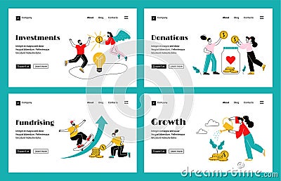 Crowdfunding Flat Banners Vector Illustration