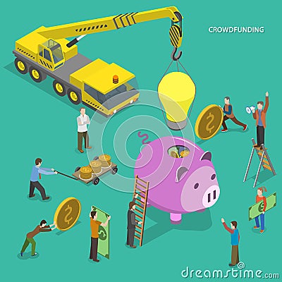 Crowdfunding flat isometric vector concept. Vector Illustration