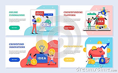 Crowdfunding Banners Set Vector Illustration
