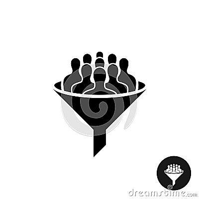 Crowdfunding icon. Crowd of people silhouette with funnel. Vector Illustration