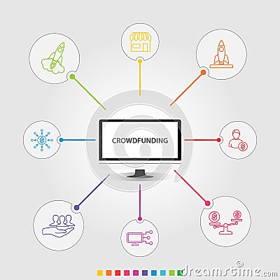 Crowdfunding Infographics design. Timeline concept include marketplace, crowdfunding, social participation icons. Can be Stock Photo