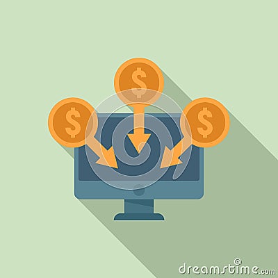 Crowdfunding online monitor icon, flat style Vector Illustration