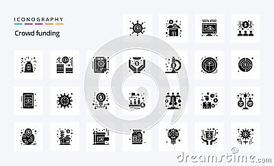 25 Crowdfunding Solid Glyph icon pack Vector Illustration