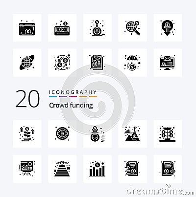 20 Crowdfunding Solid Glyph icon Pack like investment fund finance winner mountain Vector Illustration