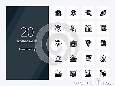 20 Crowdfunding Solid Glyph icon for presentation Vector Illustration