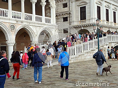 Crowds on Bridge Crossing the Rio di Palazzo Canal, Venice, Italy Editorial Stock Photo
