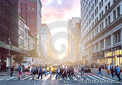 Crowds of diverse people cross the busy intersection on 23rd Street and 5th Avenue in New York City Editorial Stock Photo