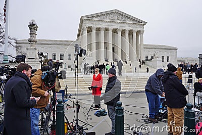 Crowds of mourners and media in front of the Supreme Court building where late Justice Antonin Scalia lays in repose Editorial Stock Photo