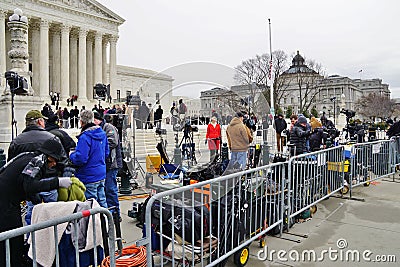 Crowds of mourners and media in front of the Supreme Court building where late Justice Antonin Scalia lays in repose Editorial Stock Photo