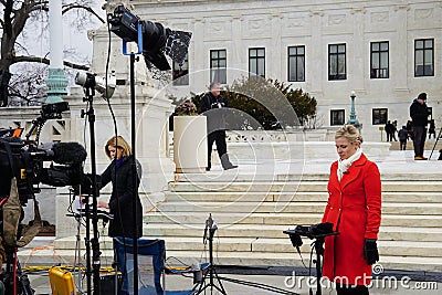 Crowds of mourners and media in front of the Supreme Court building where late Justice Antonin Scalia lays in repose Editorial Stock Photo