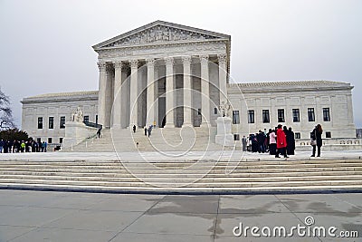 Crowds of mourners and media in front of the Supreme Court building where late Justice Antonin Scalia lays in repose Editorial Stock Photo