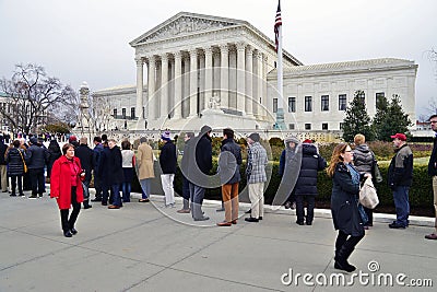 Crowds of mourners and media in front of the Supreme Court building where late Justice Antonin Scalia lays in repose Editorial Stock Photo