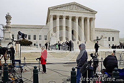 Crowds of mourners and media in front of the Supreme Court building where late Justice Antonin Scalia lays in repose Editorial Stock Photo