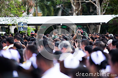 Crowds of mourners during Mourning Ceremony of King Bhimibol pass away Editorial Stock Photo